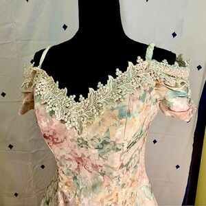 Niki Originals Vintage 80s Pastel Fit & Flare Floral Dress Cold Shoulder Size 8